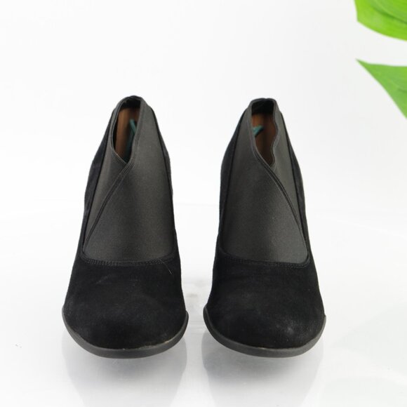 Clarks Womens Adya Luna Boots Size 7 Black Suede Block Heel Elastic Cuff Booties - Picture 3 of 11